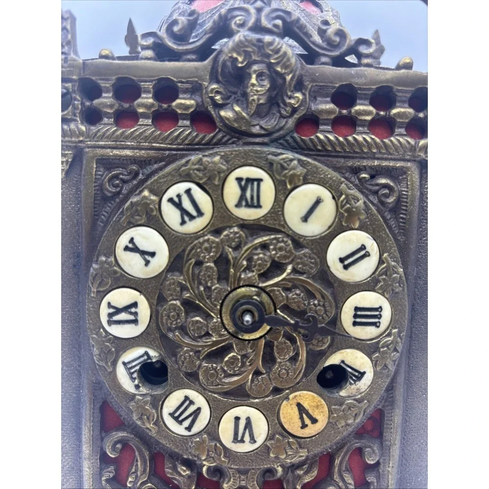 Antique Franz Hermle Ornate Brass Mantel Clock Mechanical 130-070 Roman Numerals